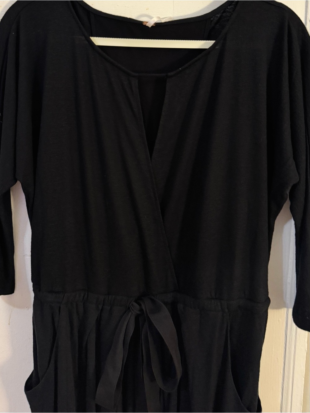 Free People Black Long-Sleeve V-Neck Tie-Waist Midi Jumpsuit NWT - Picture 2 of 5